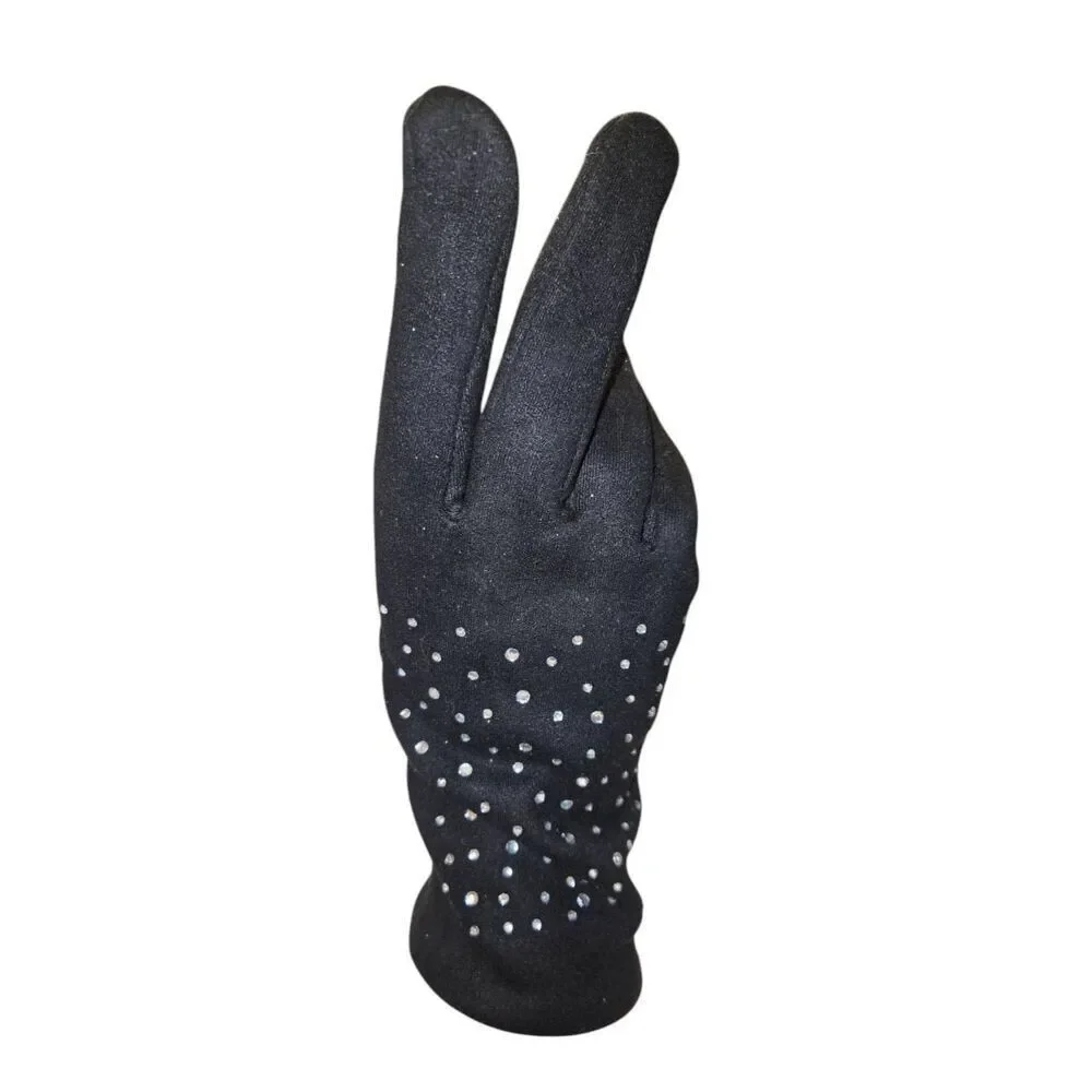 Antonio Women's Size Medium Black Faux Suede Rhinestone Embellished Gloves